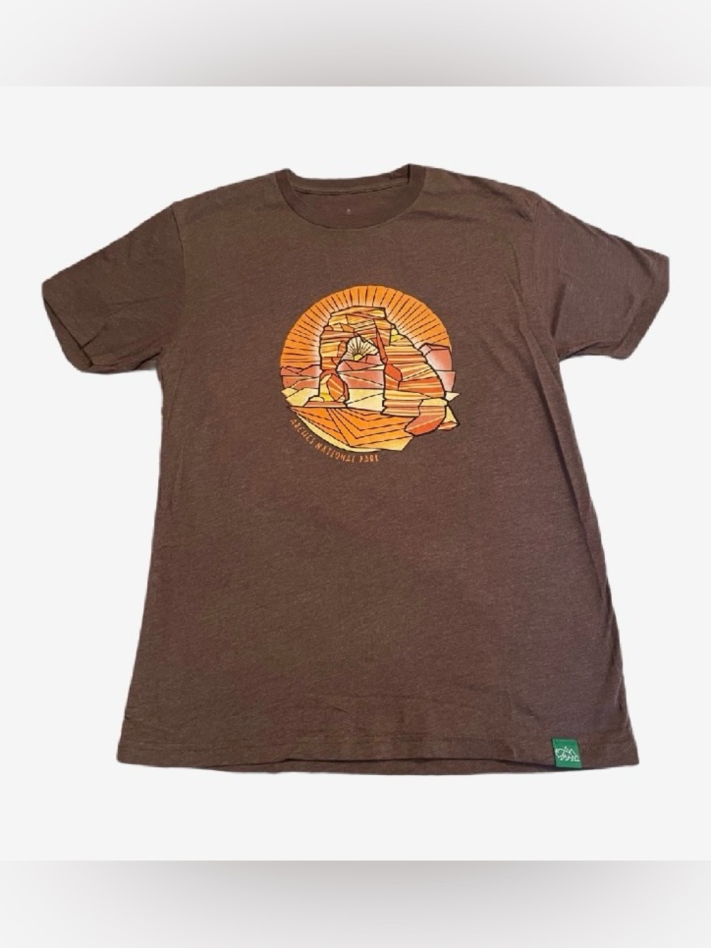 Men's Brown National Park Graphic Tee with Sunset Arch Design